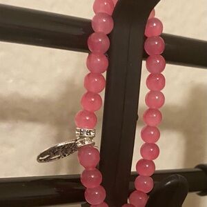 Fuchsia Agate crystal bracelet w/ tree of life pendant